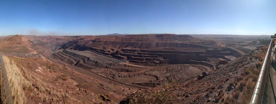 Panoramic view of an open-pit iron ore mine near Newman in the inland Pilbara